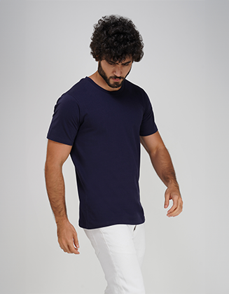 Round Neck Solid T-shirt 100% Cotton Fabric (Midnight Indigo)